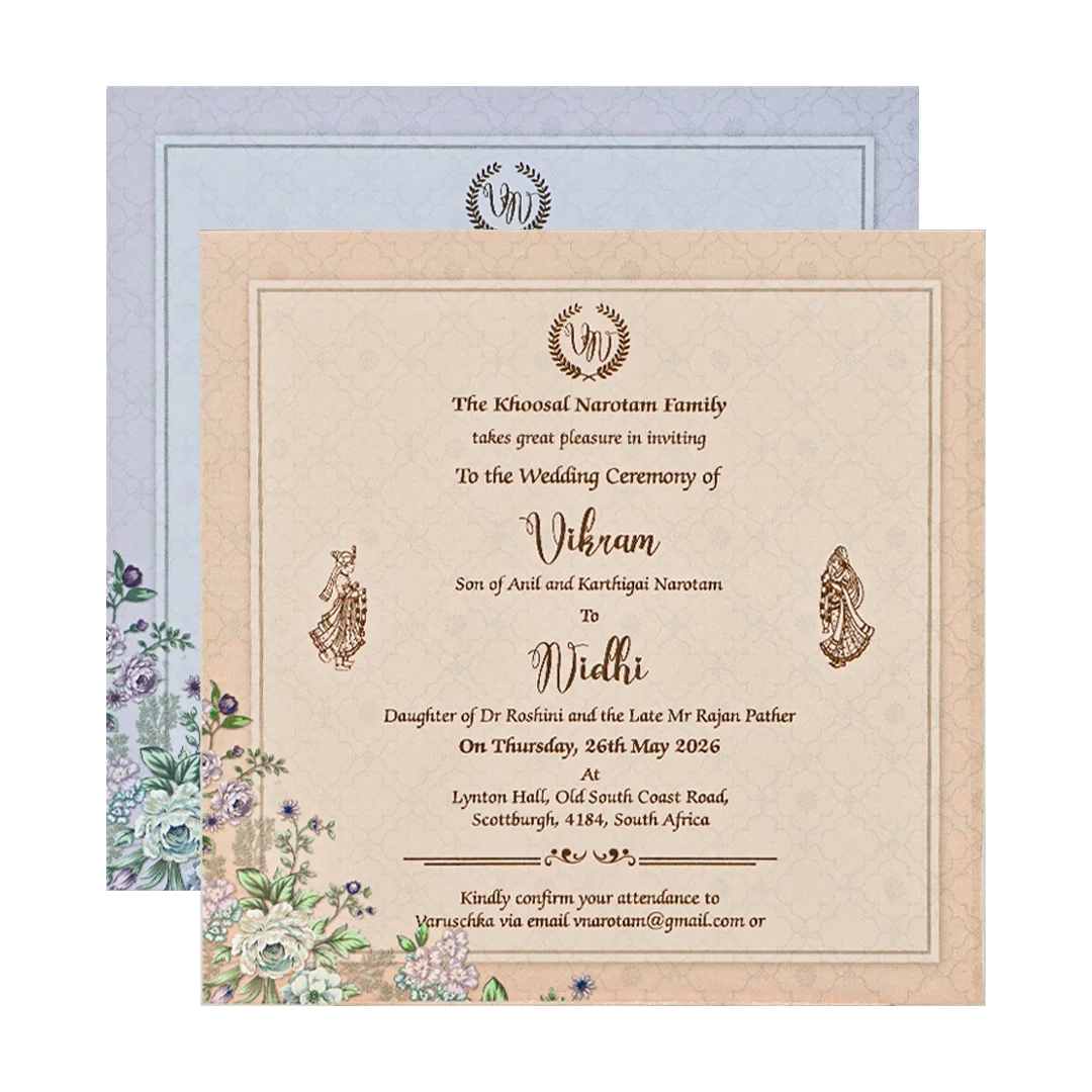 Blue Floral Padded Wedding Card-KRE26560 - Image 5