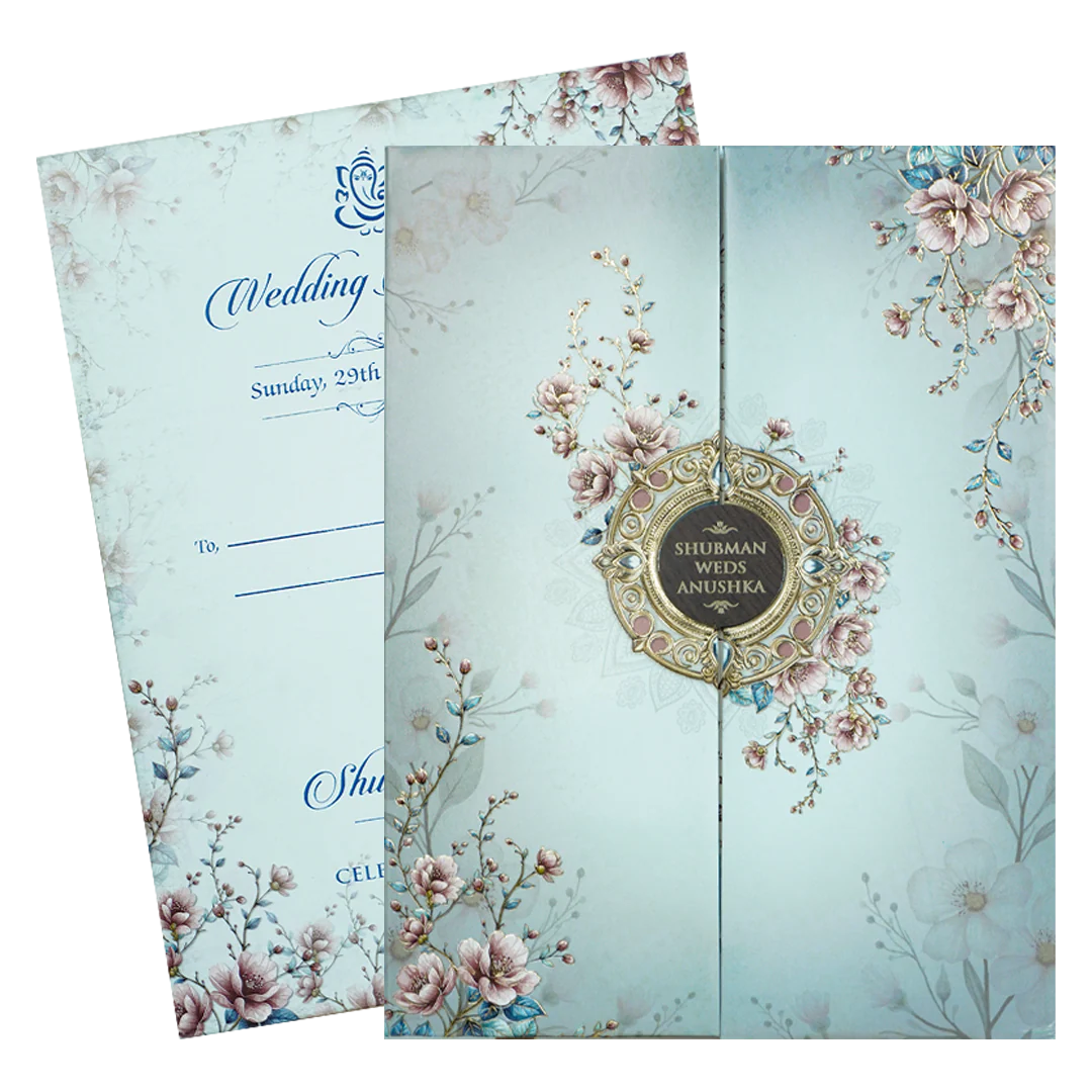Blue Floral Padded Wedding Card-KRB09300 - Image 2