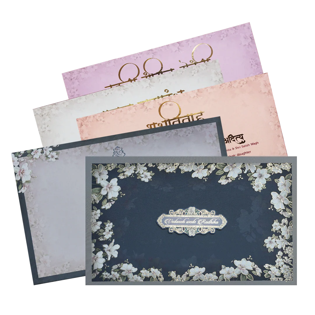 Blue Floral Padded Wedding Card-KSH72160