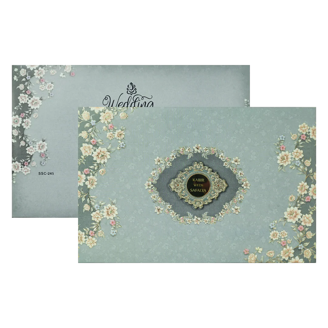 Blue Floral Padded Wedding Card-KSSC2450 - Image 2