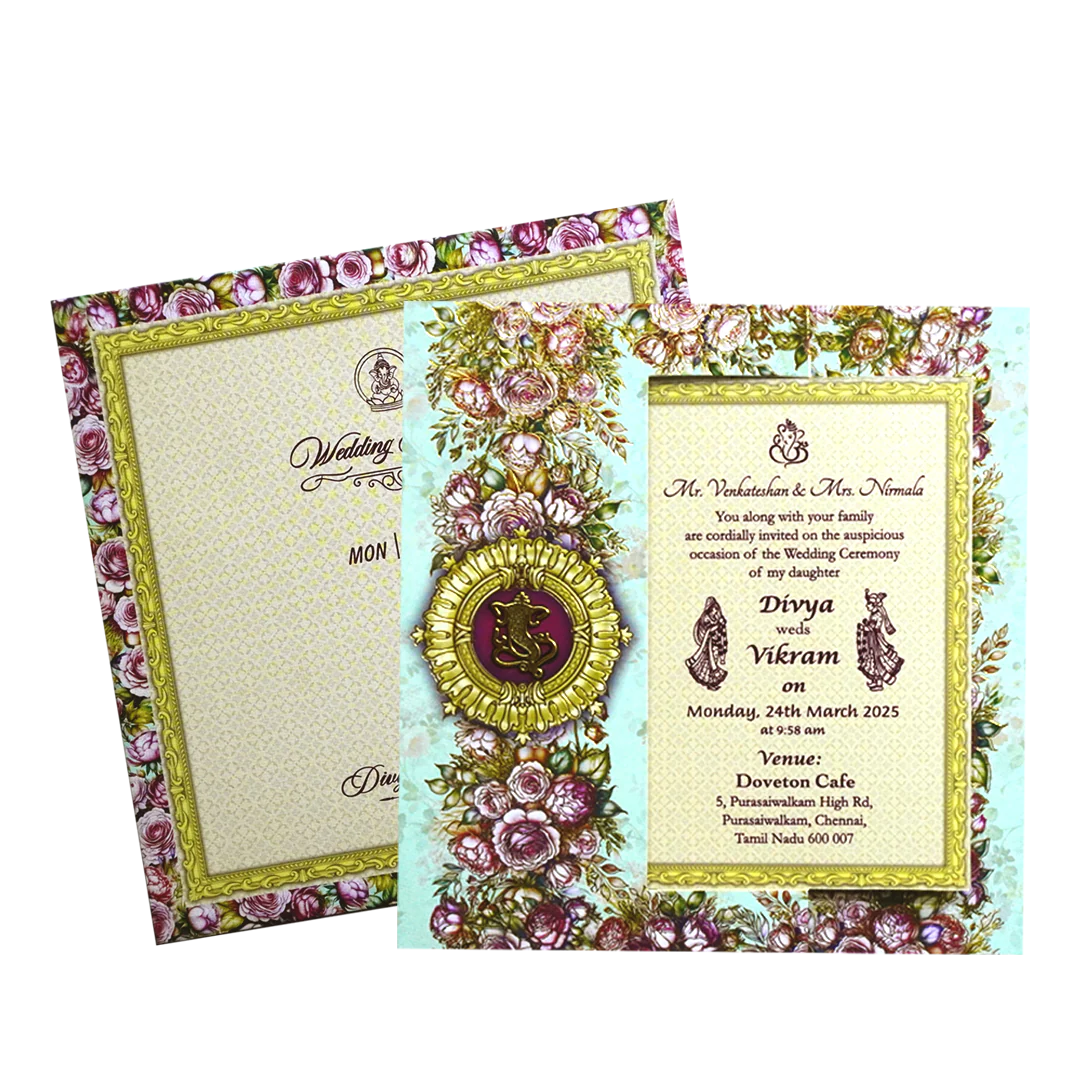 Blue Floral Rotating Wedding Invitation-KNFO8402 - Image 2