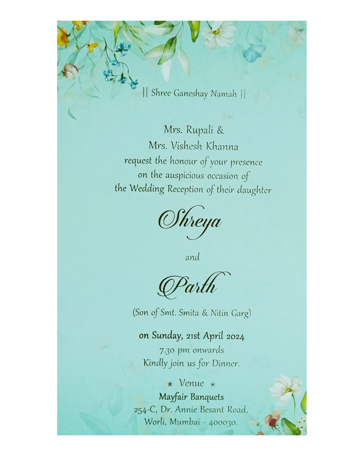 Blue Floral Single Card Design-KRCS7330 - Image 2