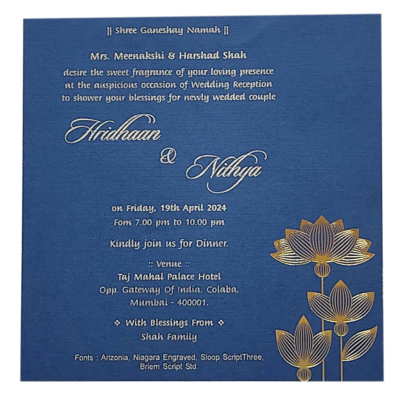 Blue Floral Single Sheet Invitation Card-KRCS6181 - Image 2