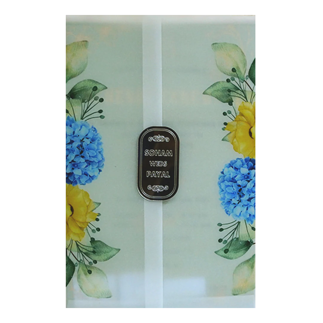 Blue Floral Tracing Nameplate Invitation Card-KRC30190 - Image 2