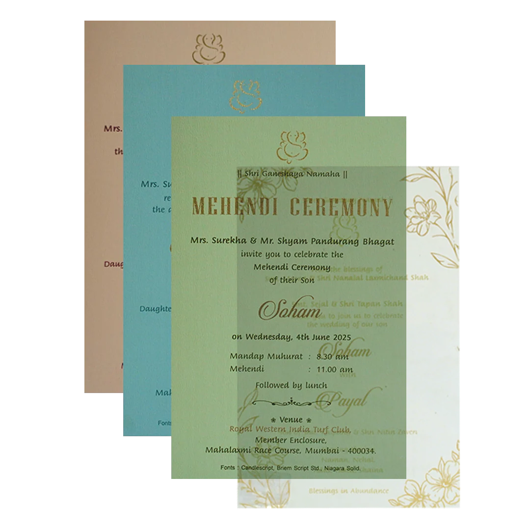 Blue Floral Tracing Nameplate Invitation Card-KRC30190 - Image 4