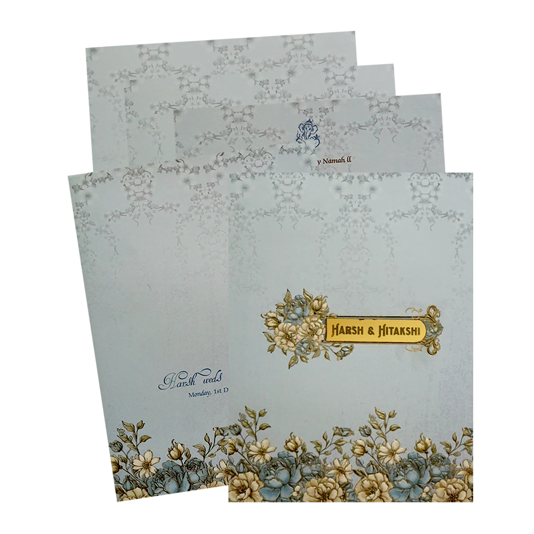 Blue Floral Wedding Card-KPR09690