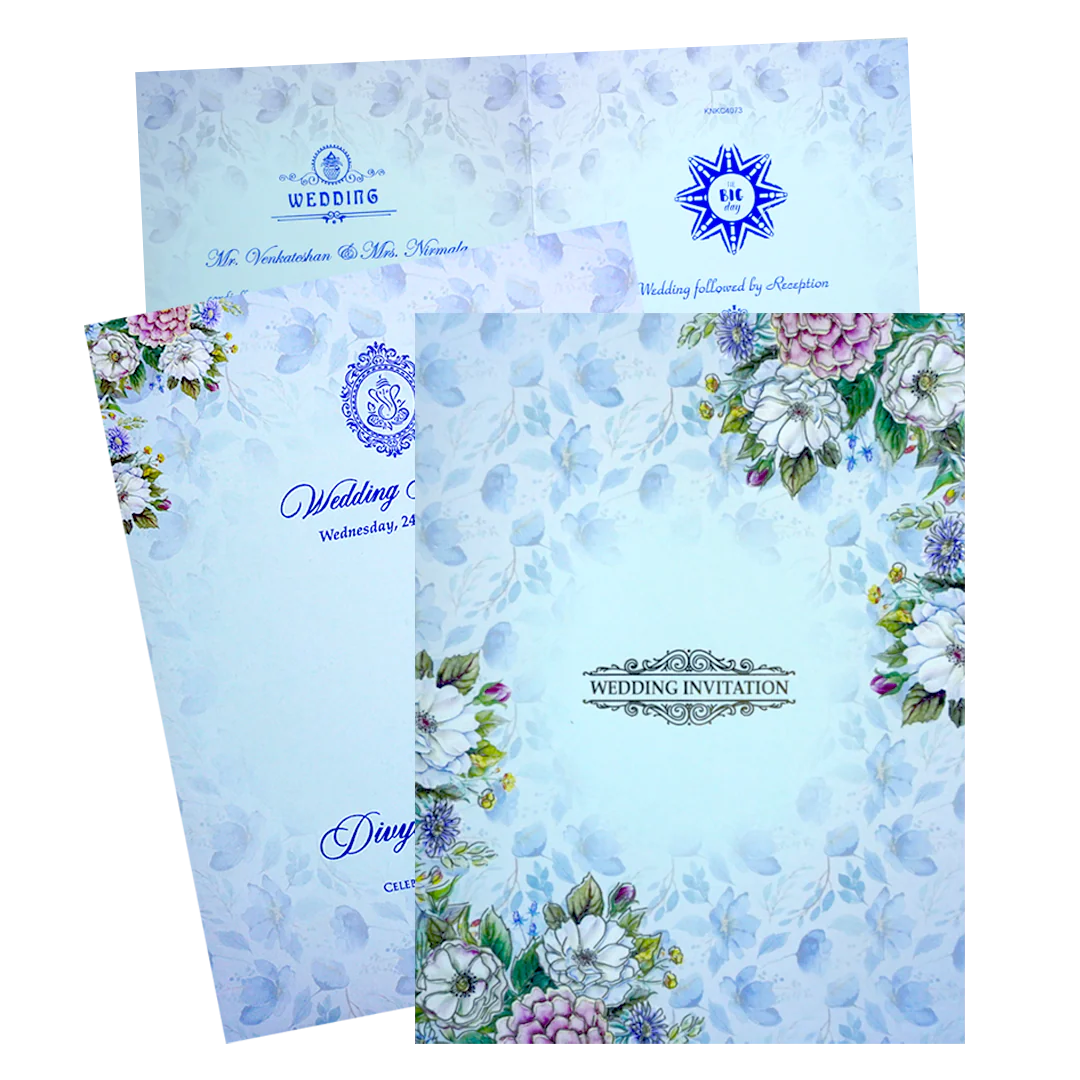 Blue Floral Wedding Invitation Card-KNKC4073