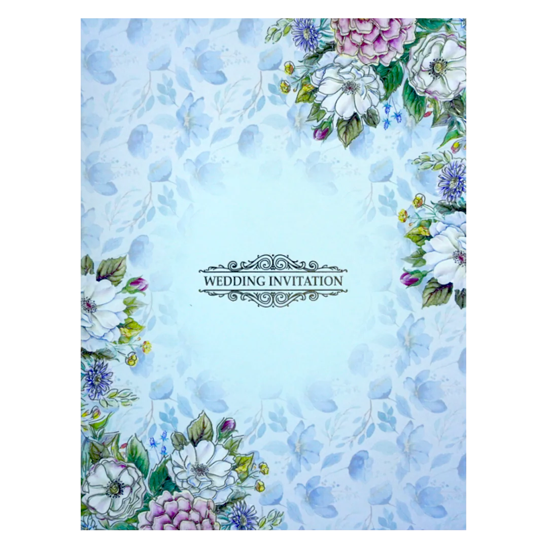 Blue Floral Wedding Invitation Card-KNKC4073 - Image 3