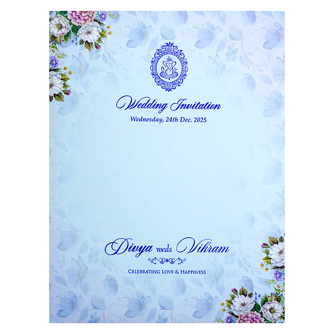 Blue Floral Wedding Invitation Card-KNKC4073 - Image 4