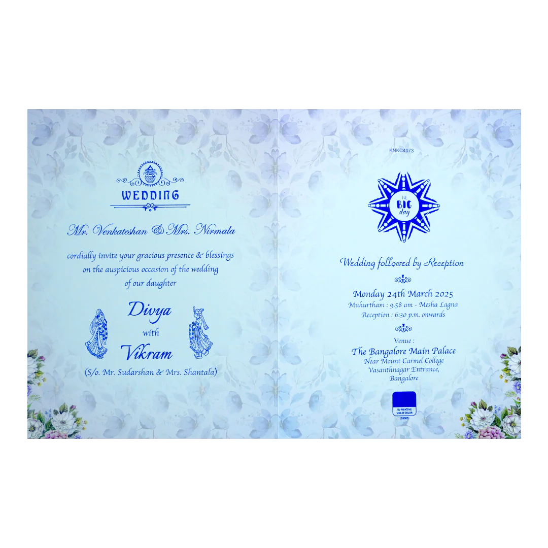 Blue Floral Wedding Invitation Card-KNKC4073 - Image 5