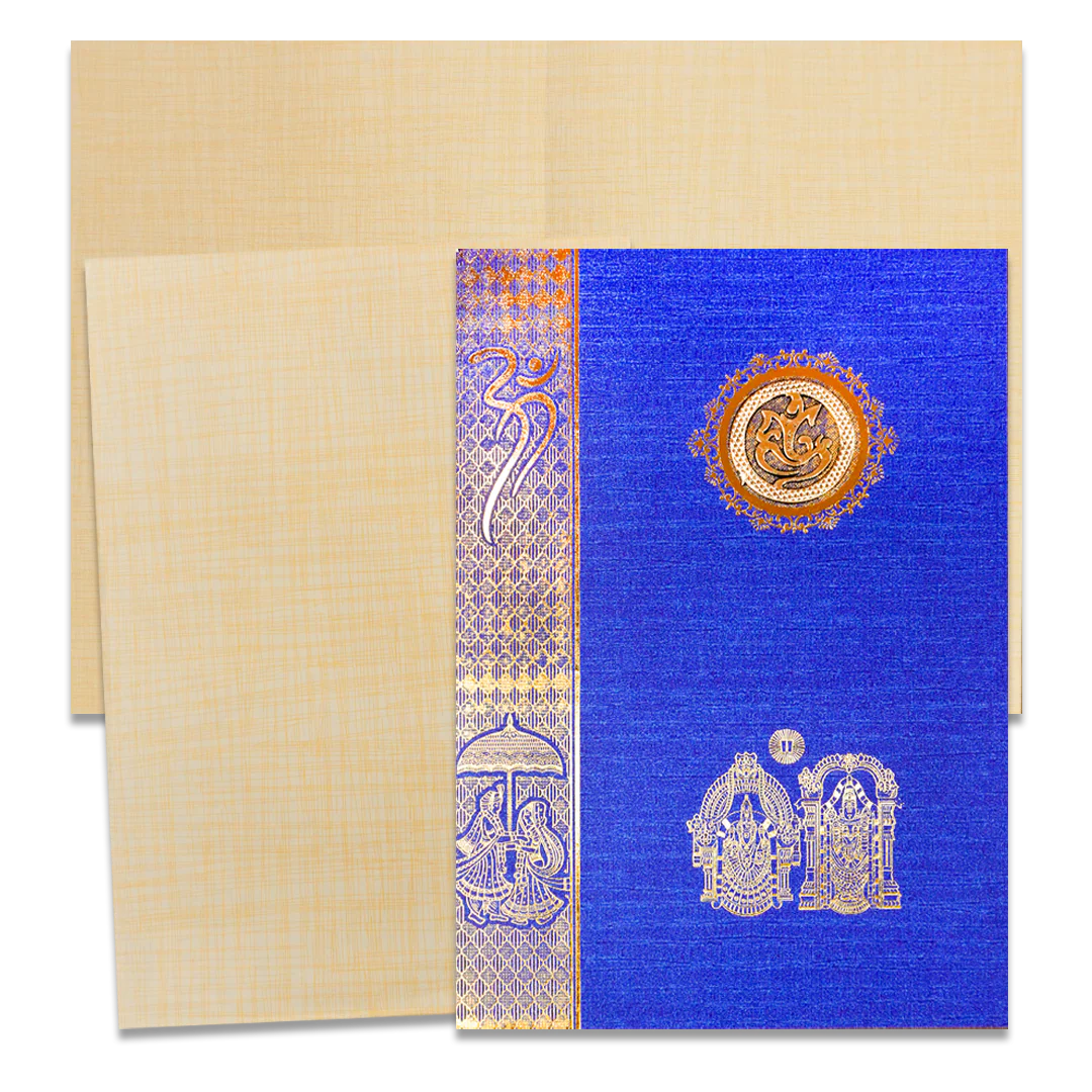 Blue Ganesha Balaji Traditional Wedding Card-KNCC817B