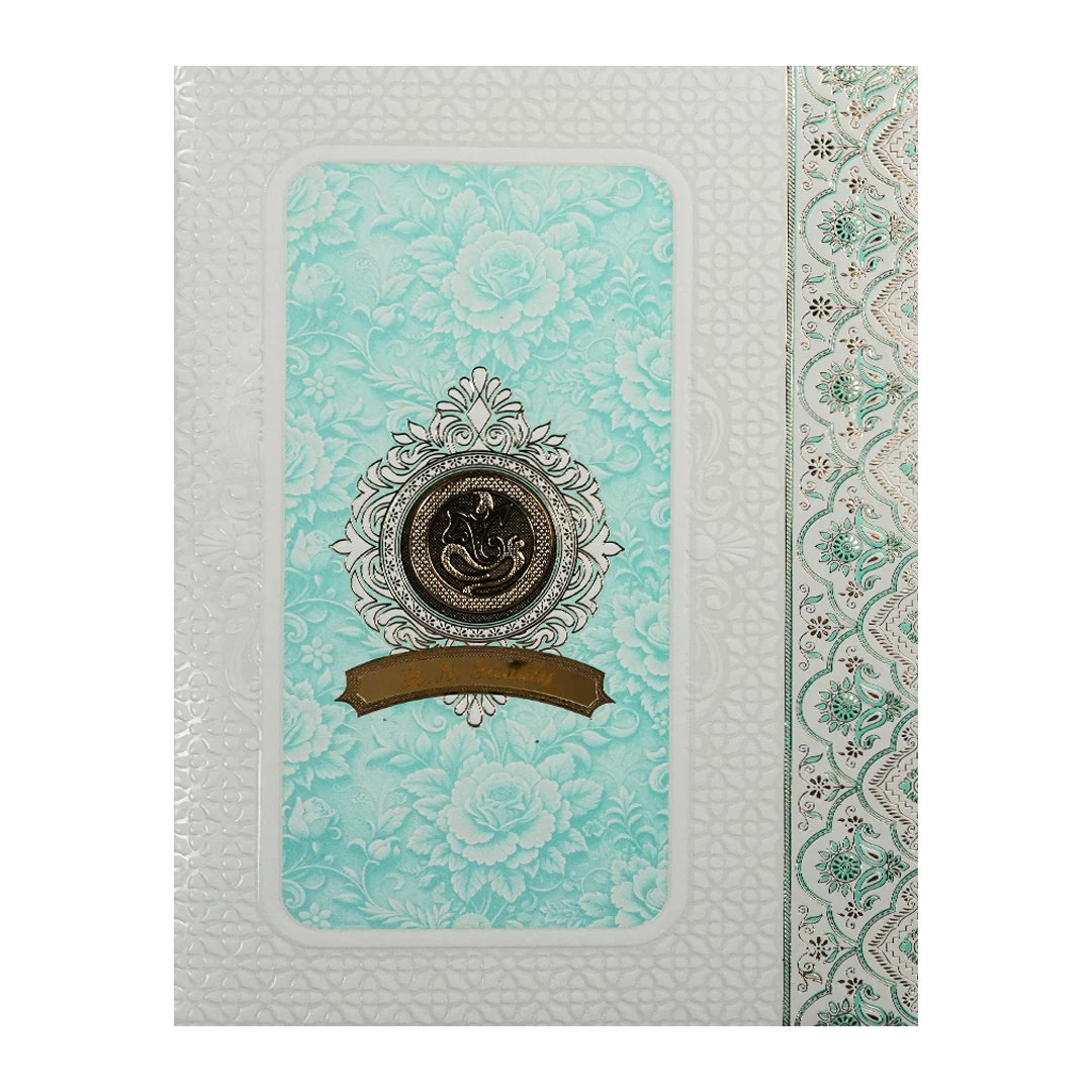 Blue Ganesha Floral Embossed Wedding Card-KNJS2087B - Image 3