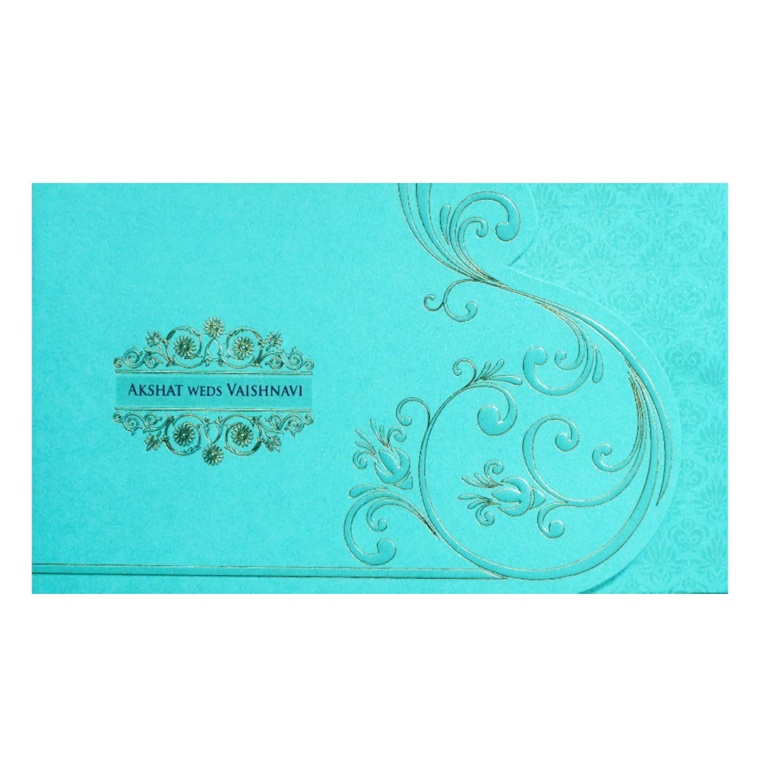Blue Gold Foil Embossed Floral Wedding Invitation Card-KPR06440 - Image 3