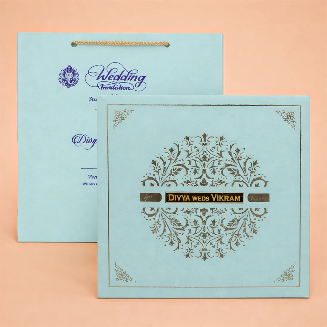 Blue Gold Foiling Design Box Invitation Card-KNK8902B - Image 2