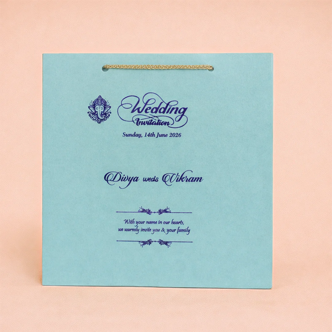 Blue Gold Foiling Design Box Invitation Card-KNK8902B - Image 4