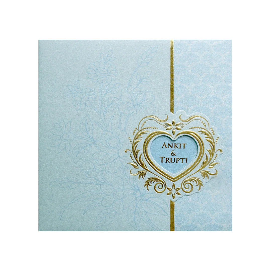 Blue Heart Motif Floral Wedding Invitation Card-KPR06220 - Image 3
