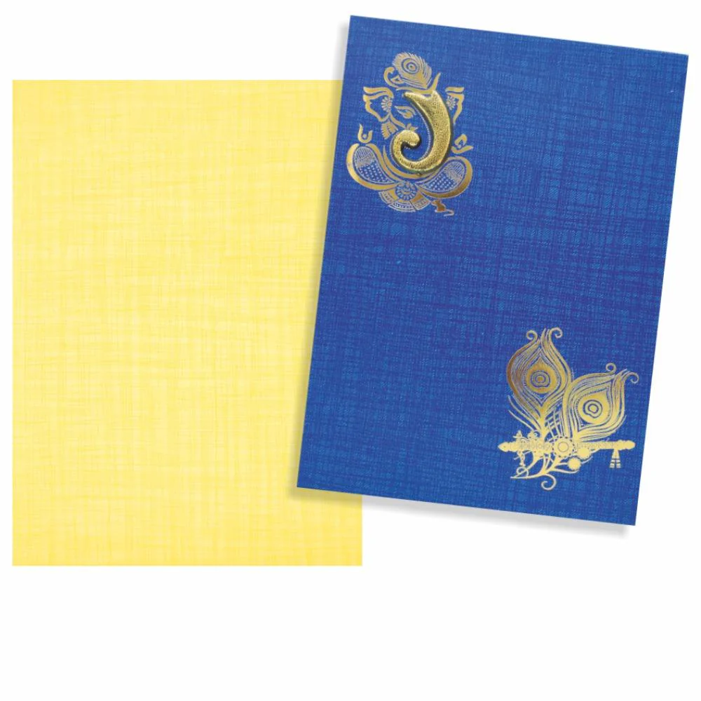 Blue Prince Paper Print Hindu Wedding Card With Ganesha Trunk Sticker-KNPP714B - Image 2