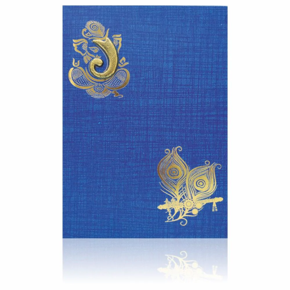 Blue Prince Paper Print Hindu Wedding Card With Ganesha Trunk Sticker-KNPP714B - Image 3