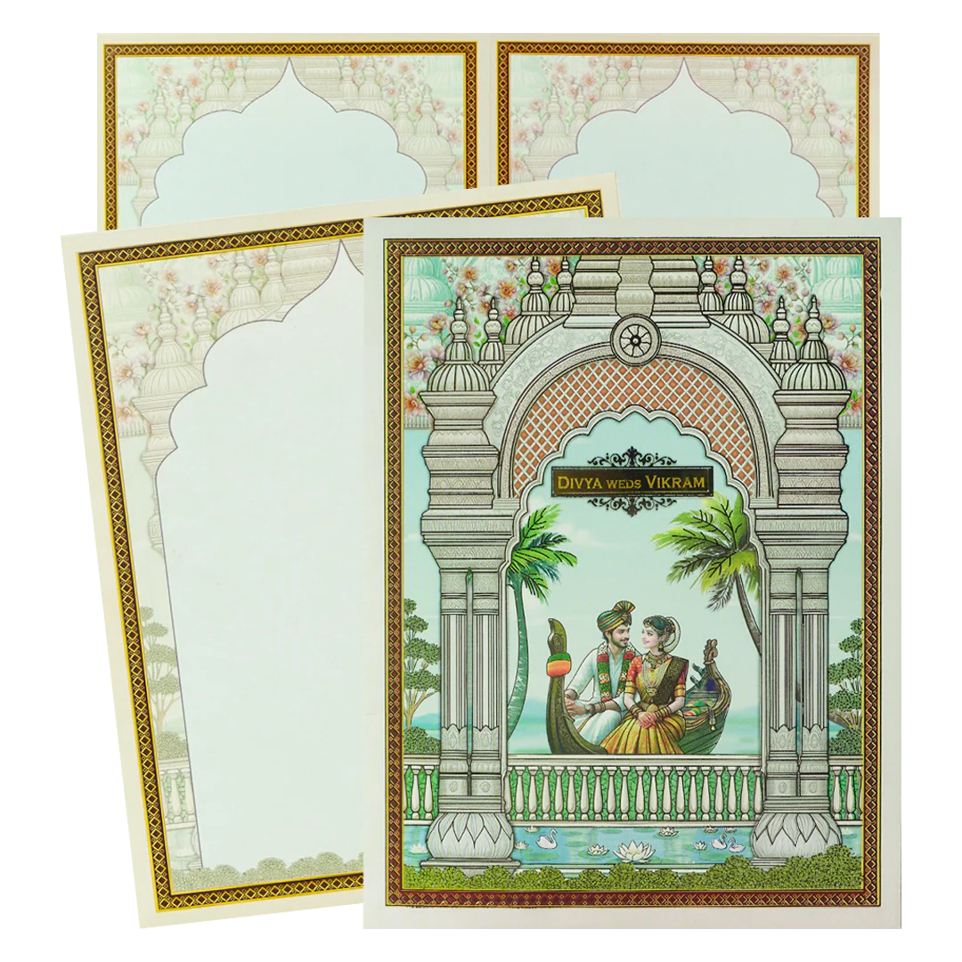 Blue Royal Floral Bride Groom Wedding Card-KNKJ1156
