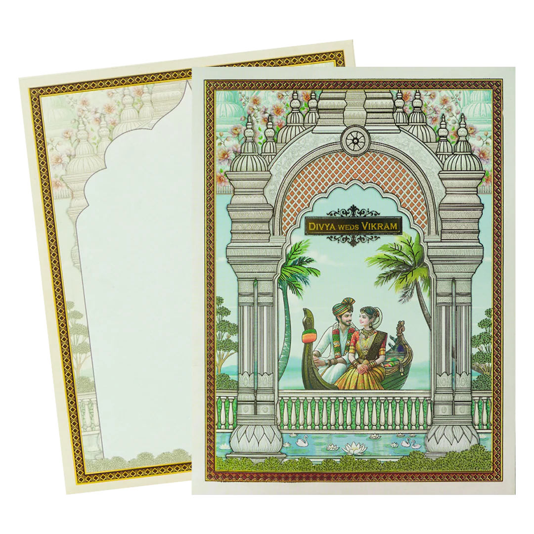 Blue Royal Floral Bride Groom Wedding Card-KNKJ1156 - Image 2