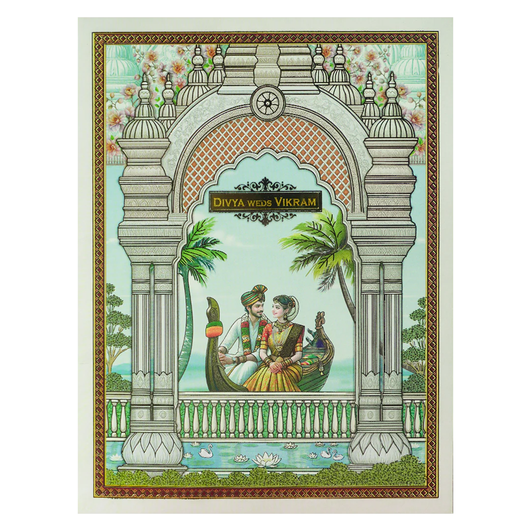 Blue Royal Floral Bride Groom Wedding Card-KNKJ1156 - Image 3