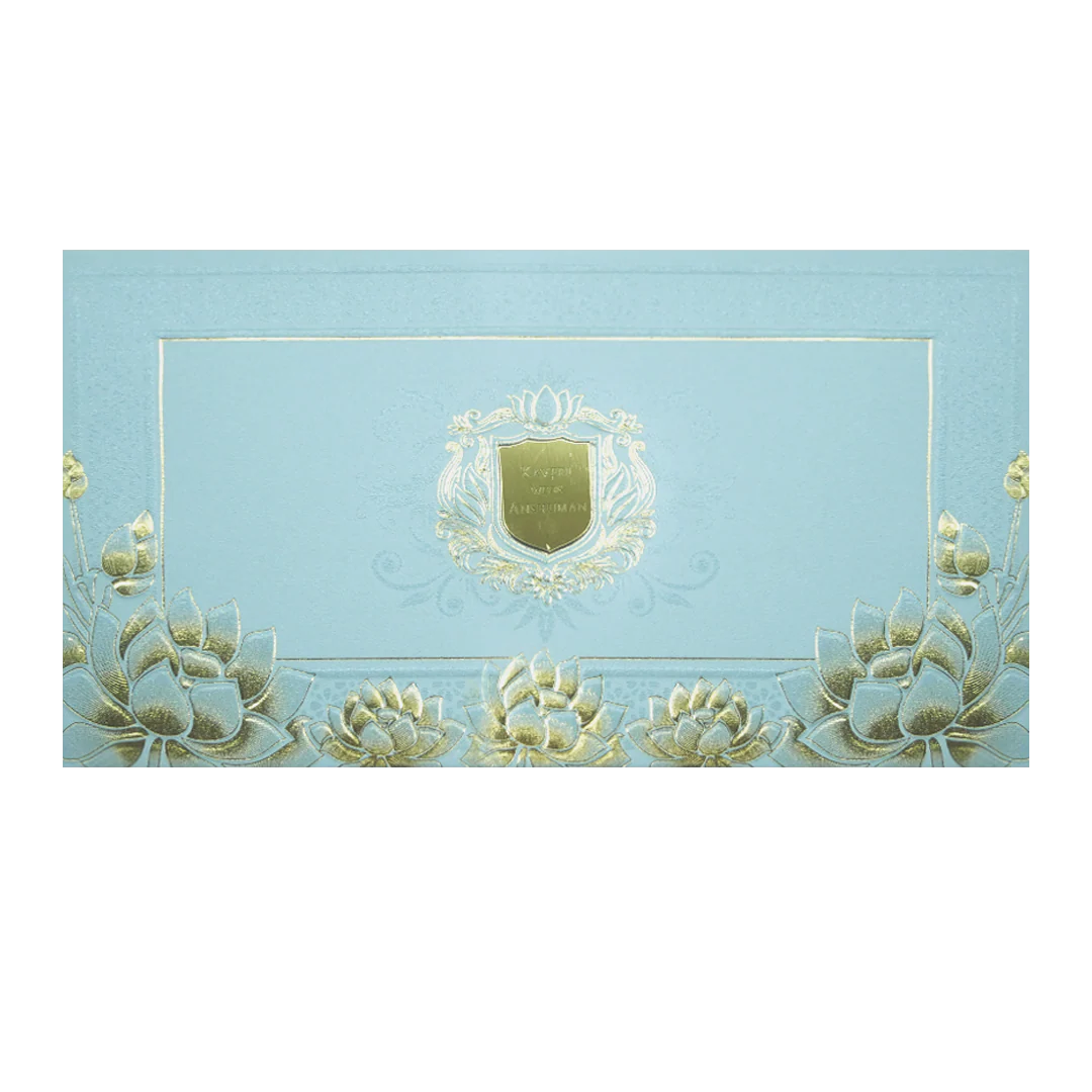 Blue Lotus Gold Foil Luxury Wedding Invitation Card KPR24590 - Image 3