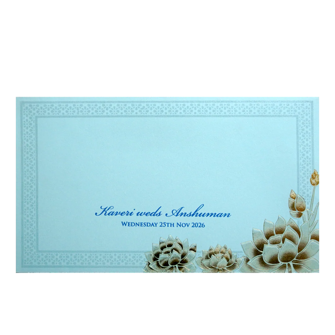 Blue Lotus Gold Foil Luxury Wedding Invitation Card KPR24590 - Image 4