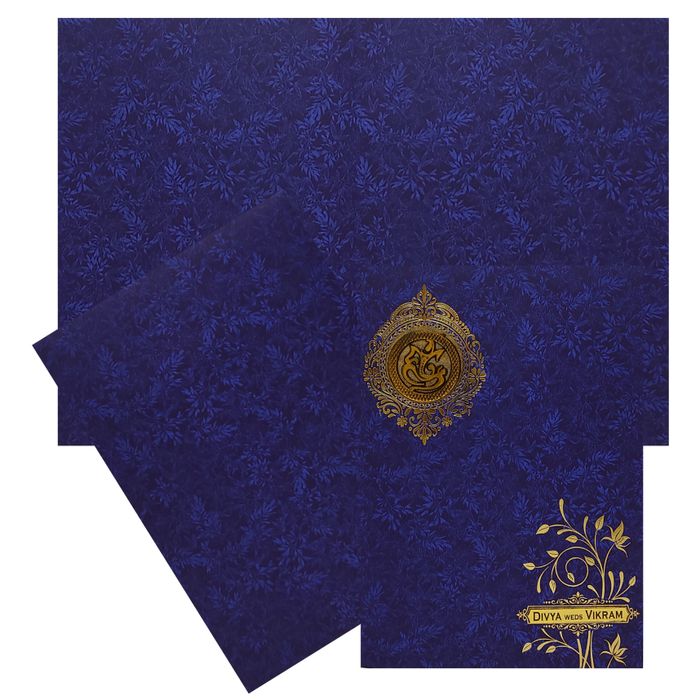 Blue Metallic Floral Background With Embossed Ganesha Sticker-KNCM32BM