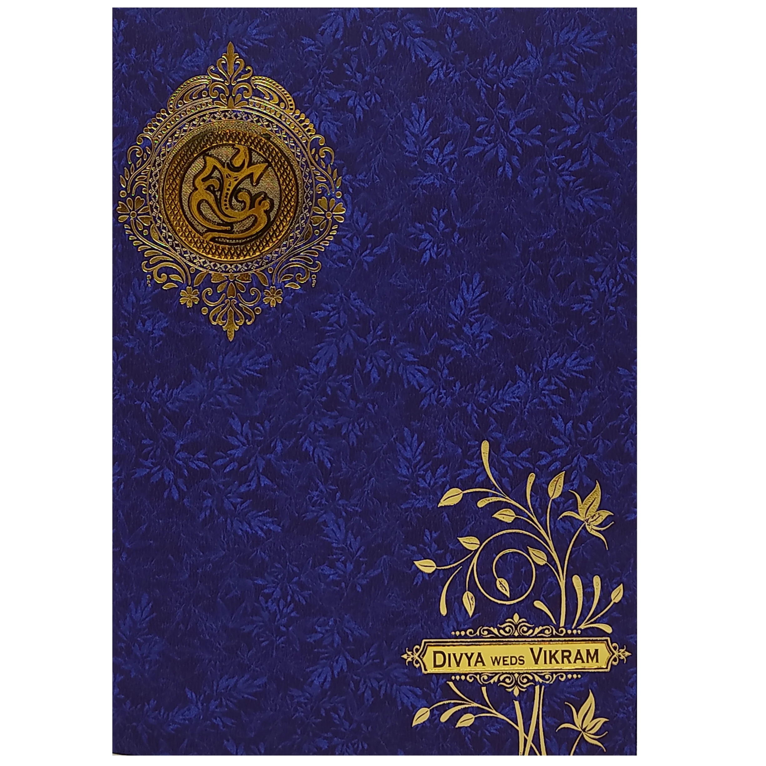 Blue Metallic Floral Background With Embossed Ganesha Sticker-KNCM32BM - Image 3