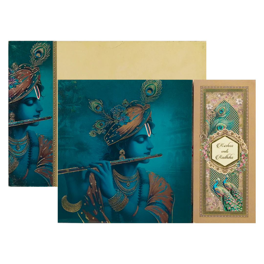 Blue Padded Floral God Wedding Card-KAK01740 - Image 2