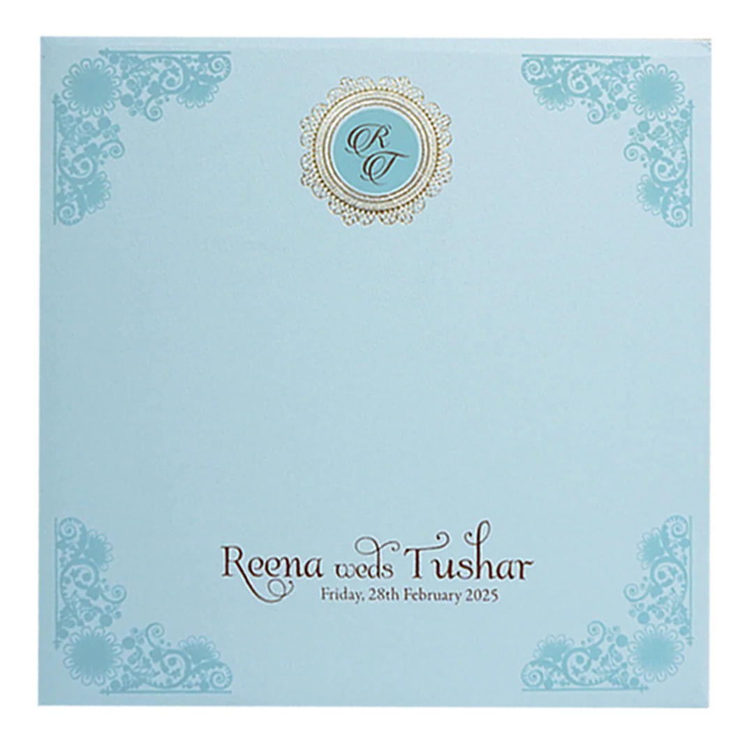 Blue Padded Laser Cut Wedding Card-KPR23310 - Image 4