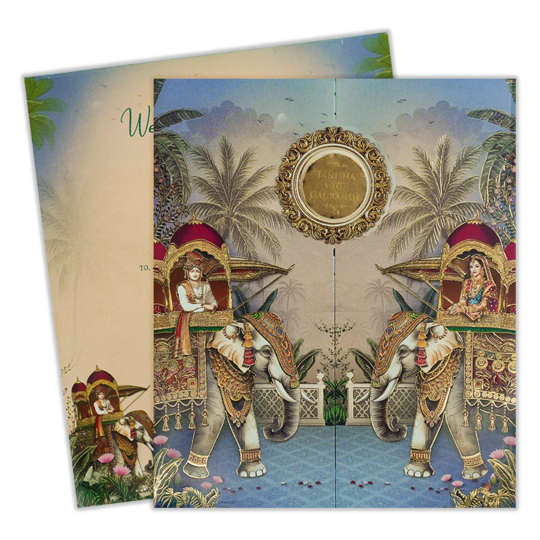 Blue Palms Elephant Wedding Card-KSH73040 - Image 2