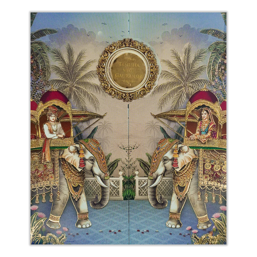 Blue Palms Elephant Wedding Card-KSH73040 - Image 3