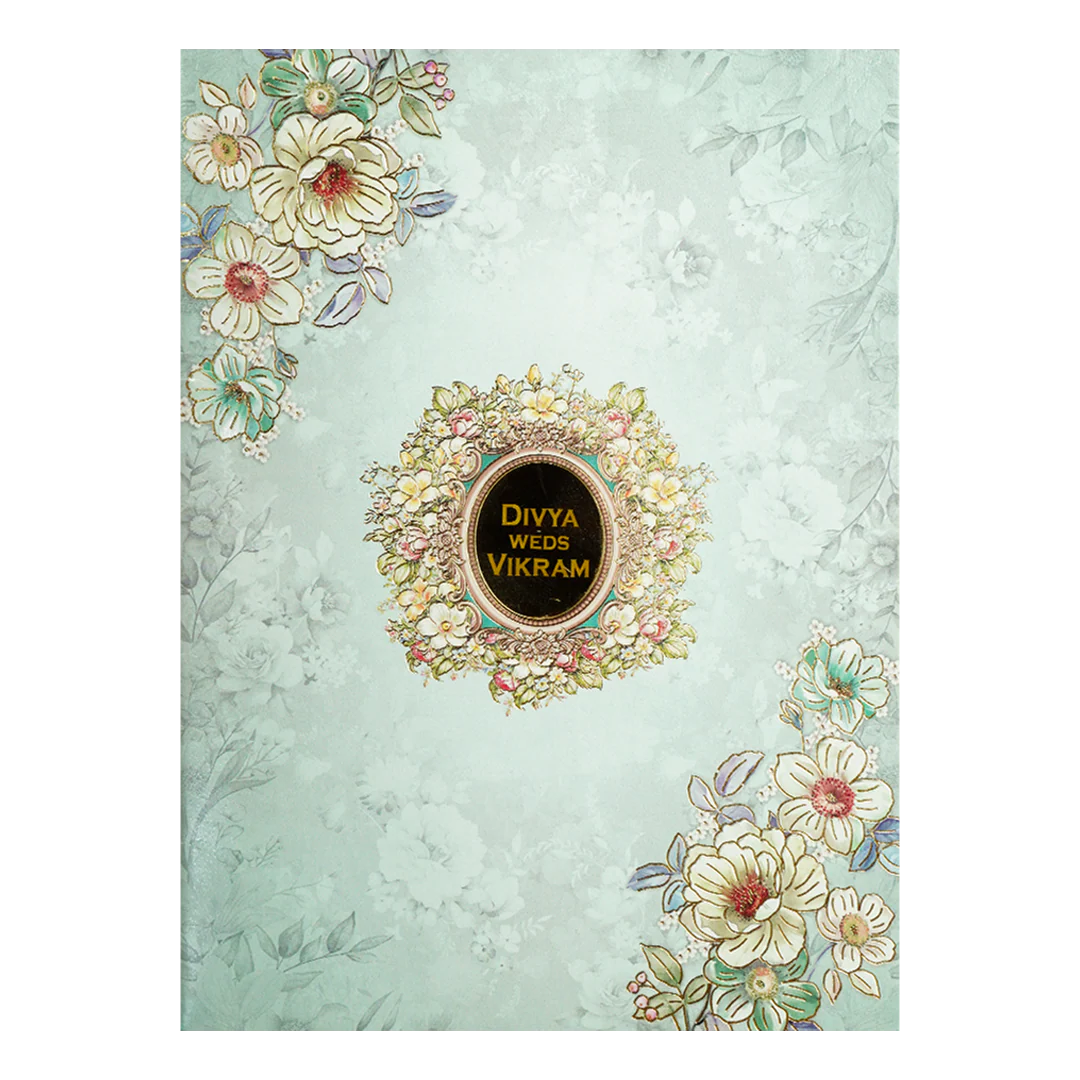 Blue Pastel Floral Oval Wedding Card-KNTY6809 - Image 3