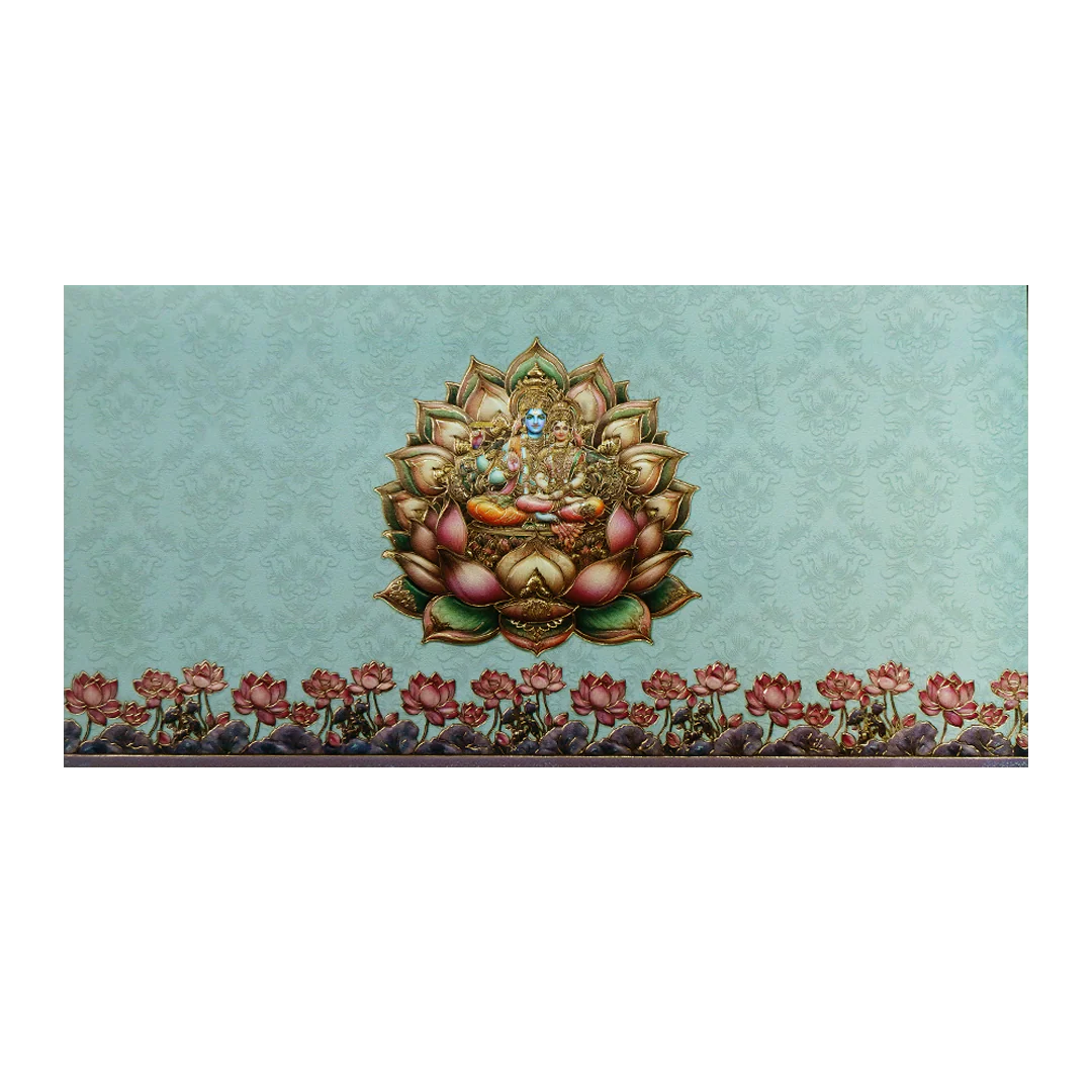 Blue Pastel Vishnu Lakshmi Boxed Wedding Card-KPR06480 - Image 3