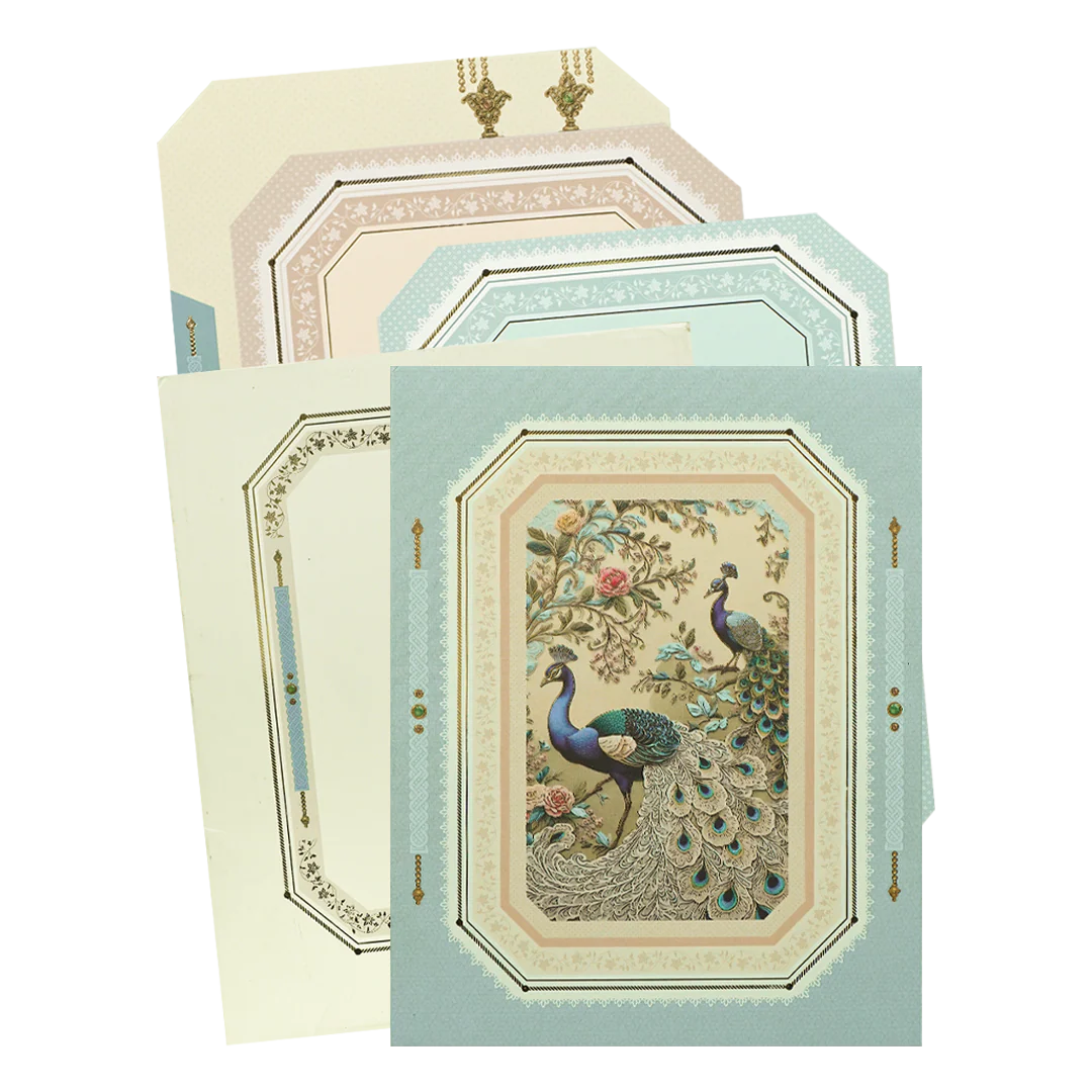 Blue Peacock Floral Padded Wedding Card-KBM05080