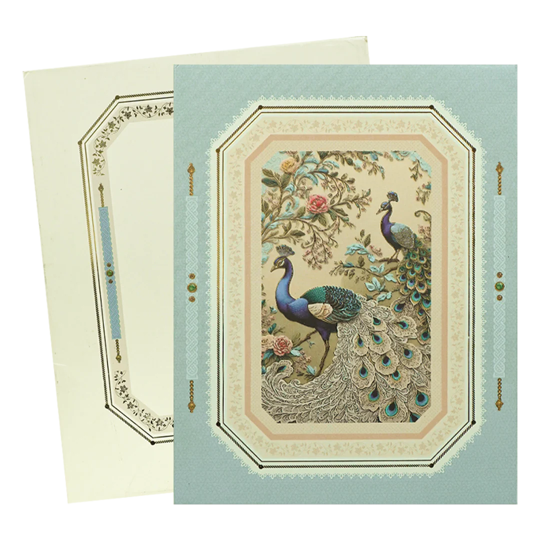 Blue Peacock Floral Padded Wedding Card-KBM05080 - Image 2