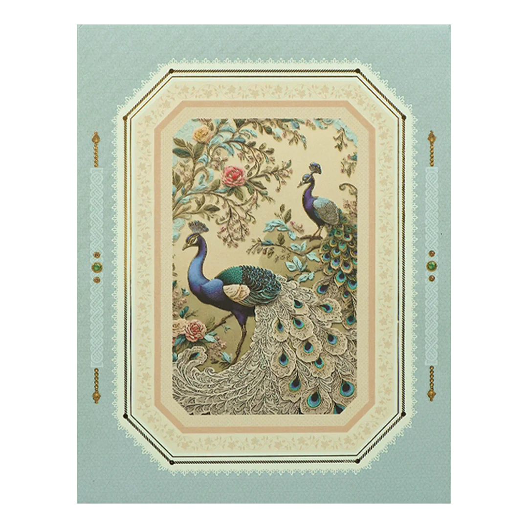 Blue Peacock Floral Padded Wedding Card-KBM05080 - Image 3