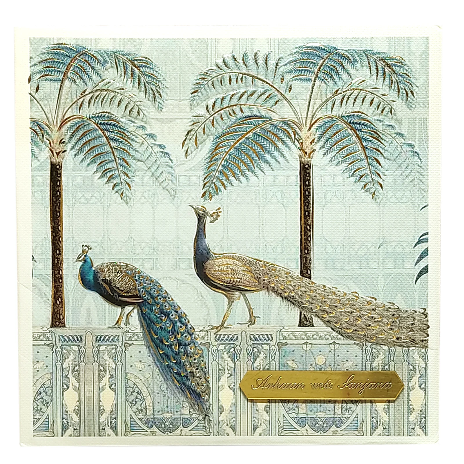 Blue Peacock Padded Nameplate Invitation Card-KRC29810 - Image 3