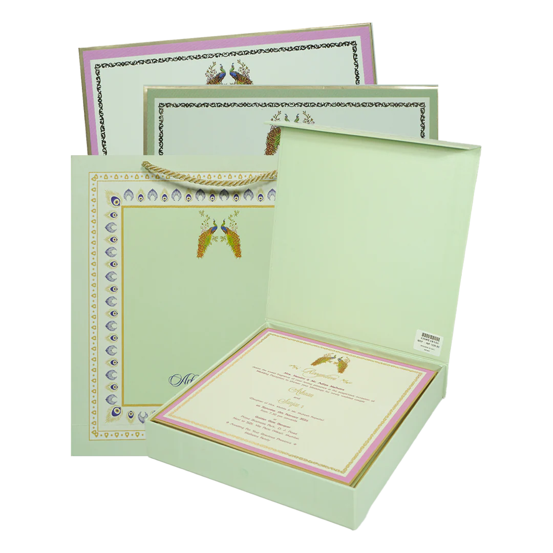 Blue Peacock Theme Wedding Invitation Box-KMMEX8360