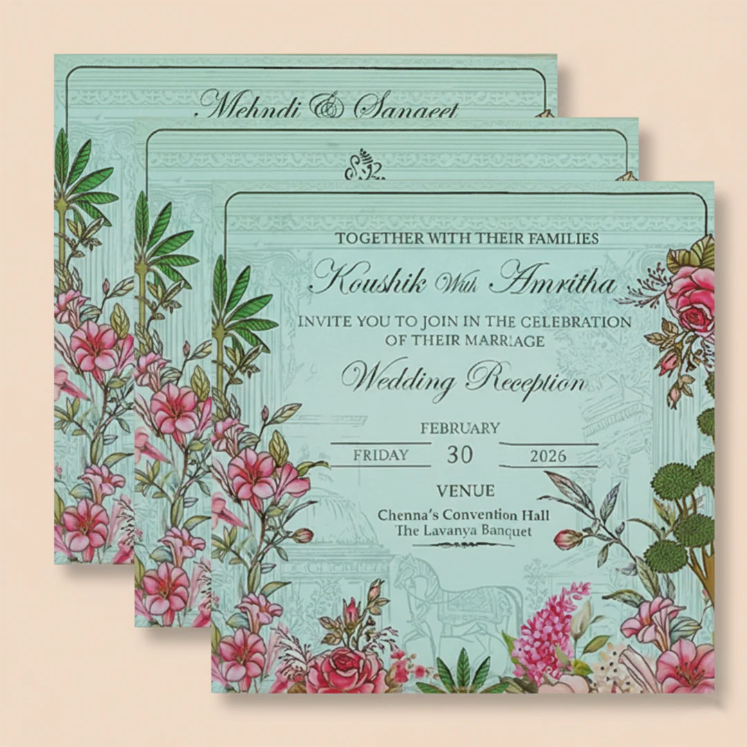 Blue Pink Floral Luxury Invitation Box-KNLW202531 - Image 5