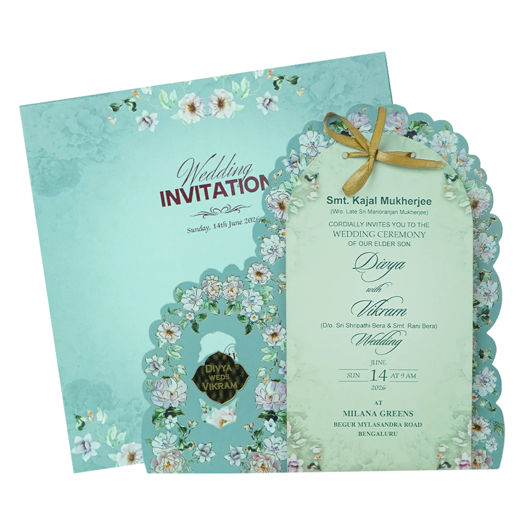 Blue Laser Cut Floral Wedding Card - KNBS3404 - Image 2