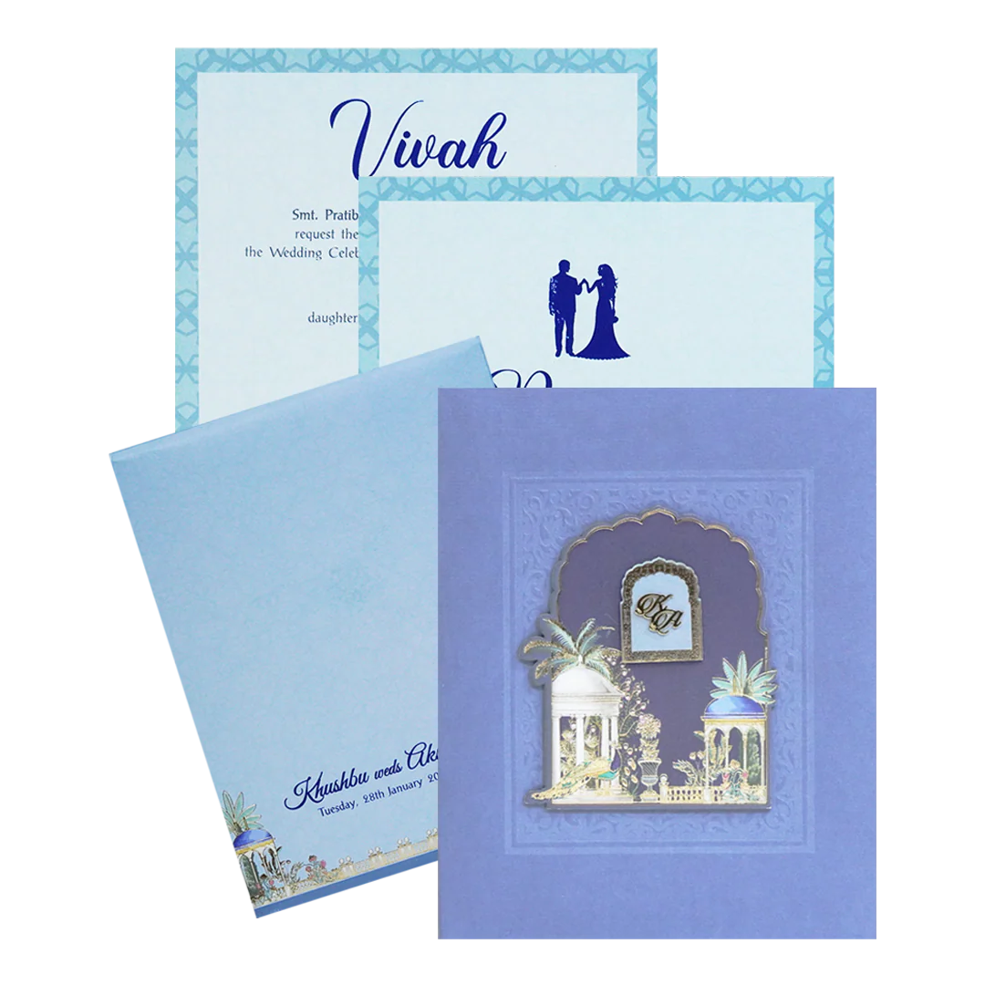 Blue Pop-Up Soft Fabric Wedding Card-KPR23940