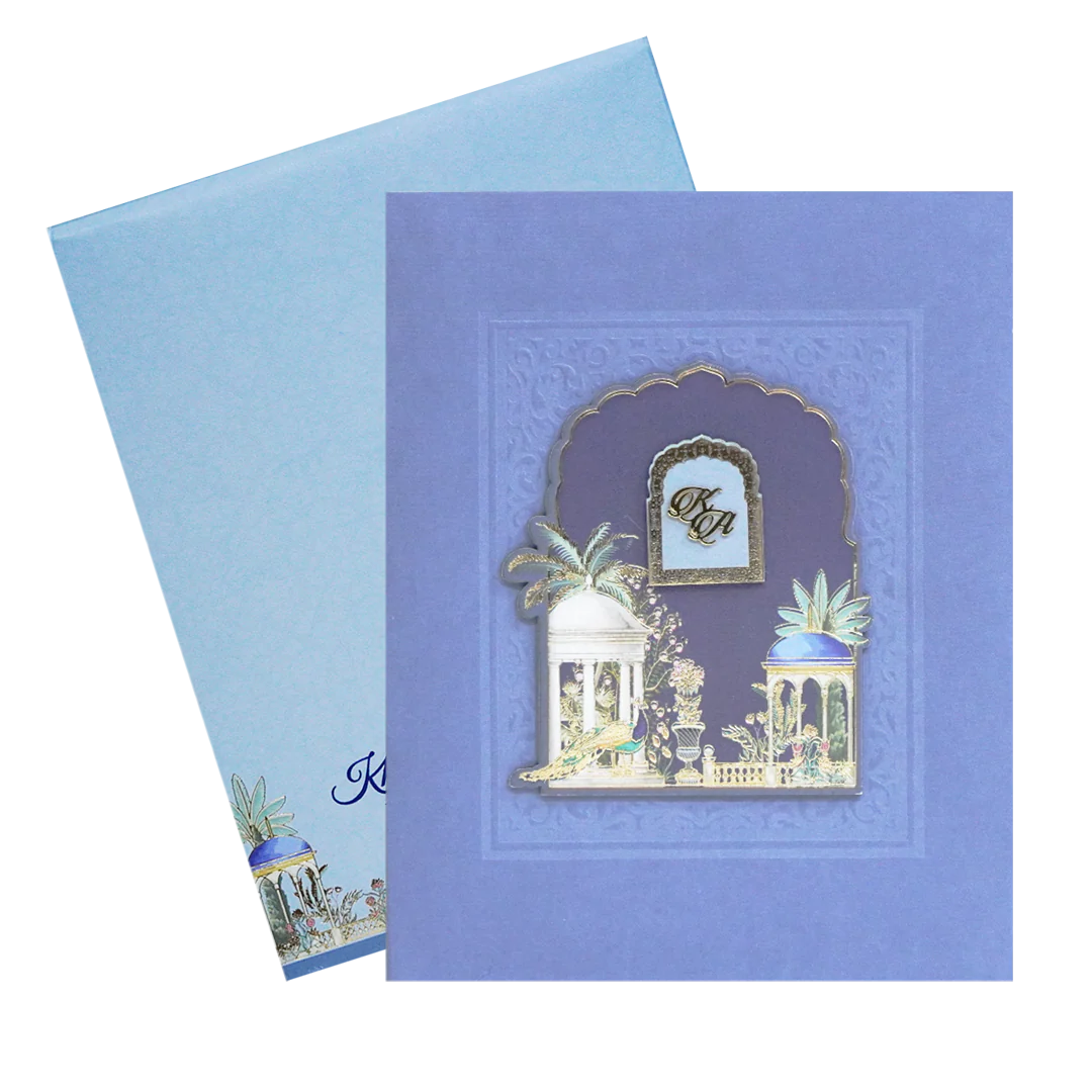 Blue Pop-Up Soft Fabric Wedding Card-KPR23940 - Image 2