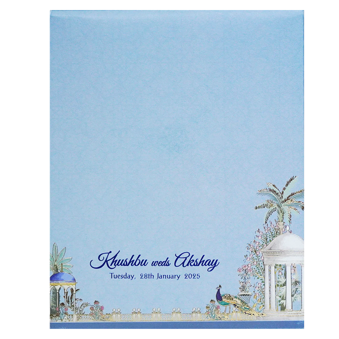 Blue Pop-Up Soft Fabric Wedding Card-KPR23940 - Image 4