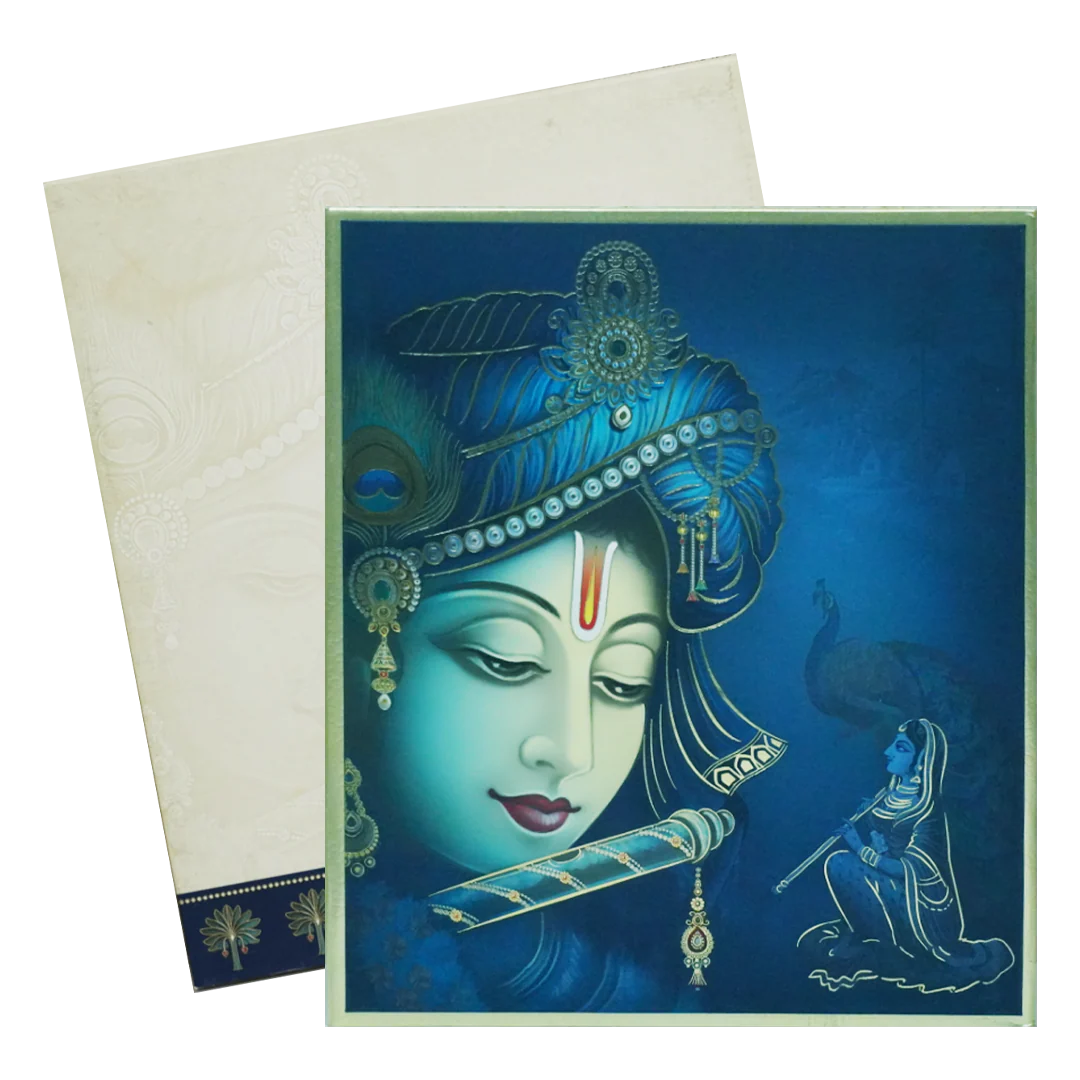 Blue Radhe Krishna Padded Wedding Invitation-KAC05620 - Image 2