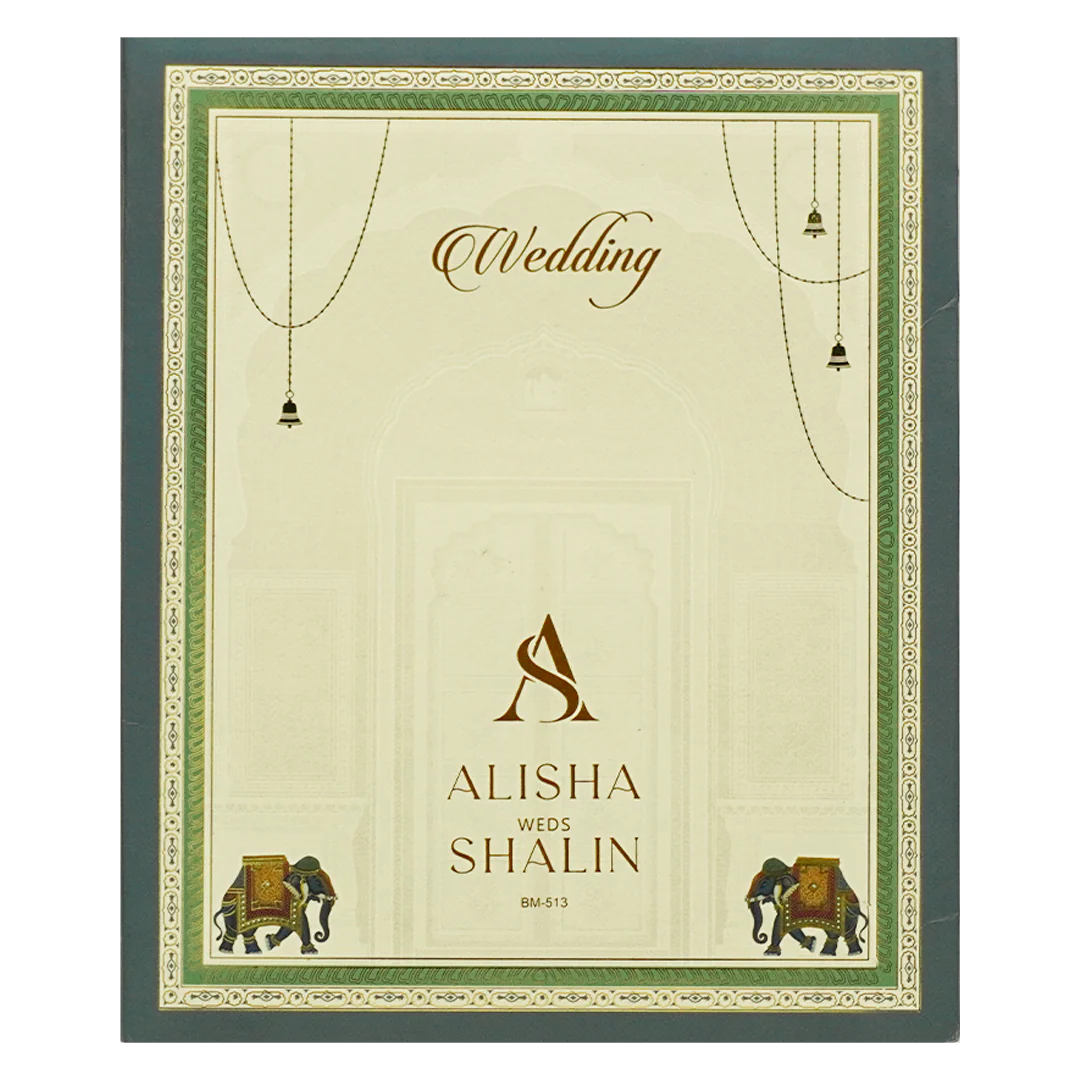 Blue Royal Arched Door Padded Wedding Card-KBM05130 - Image 4