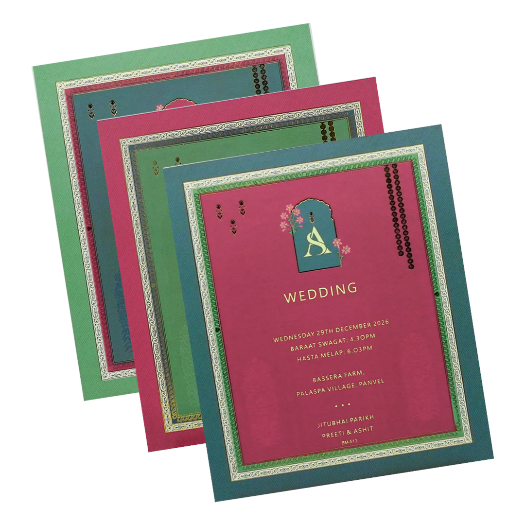 Blue Royal Arched Door Padded Wedding Card-KBM05130 - Image 5