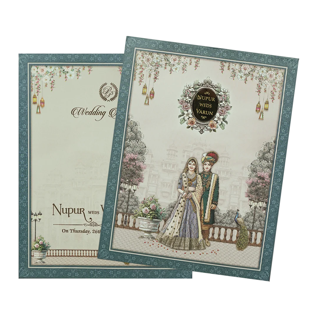 Blue Royal Couple Padded Wedding card-KRE28040 - Image 2