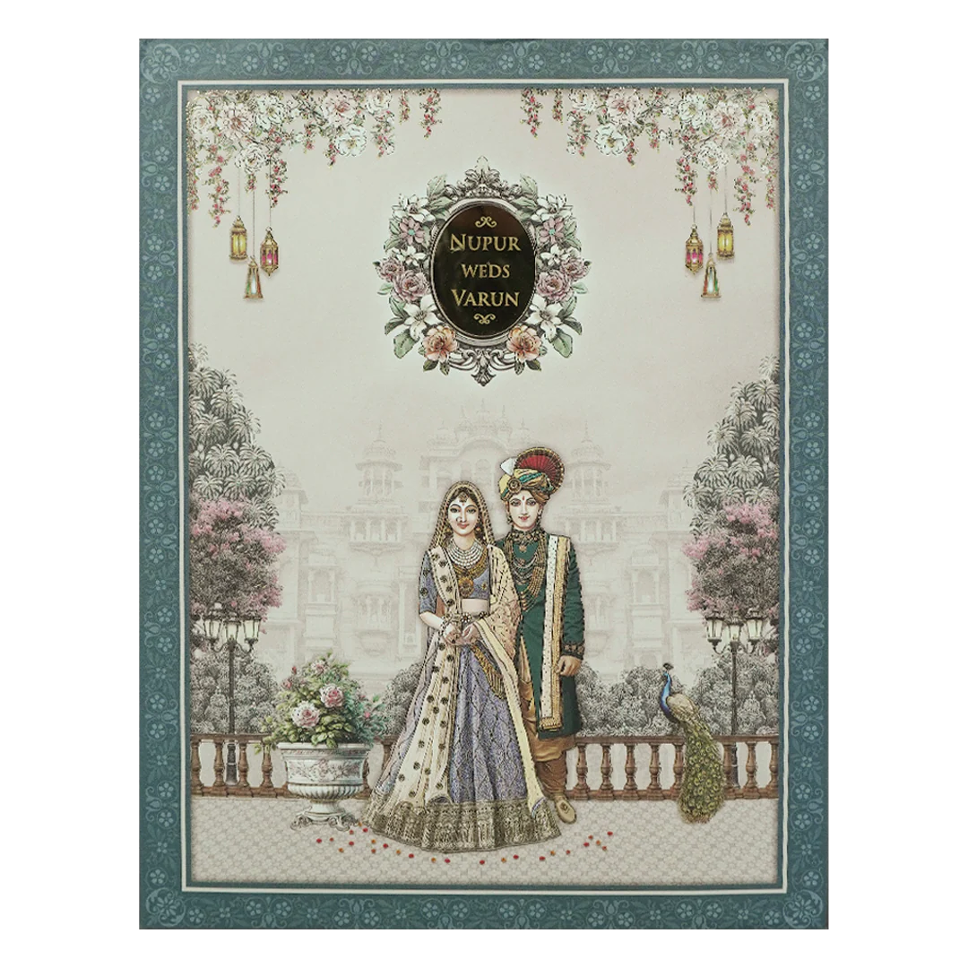 Blue Royal Couple Padded Wedding card-KRE28040 - Image 3